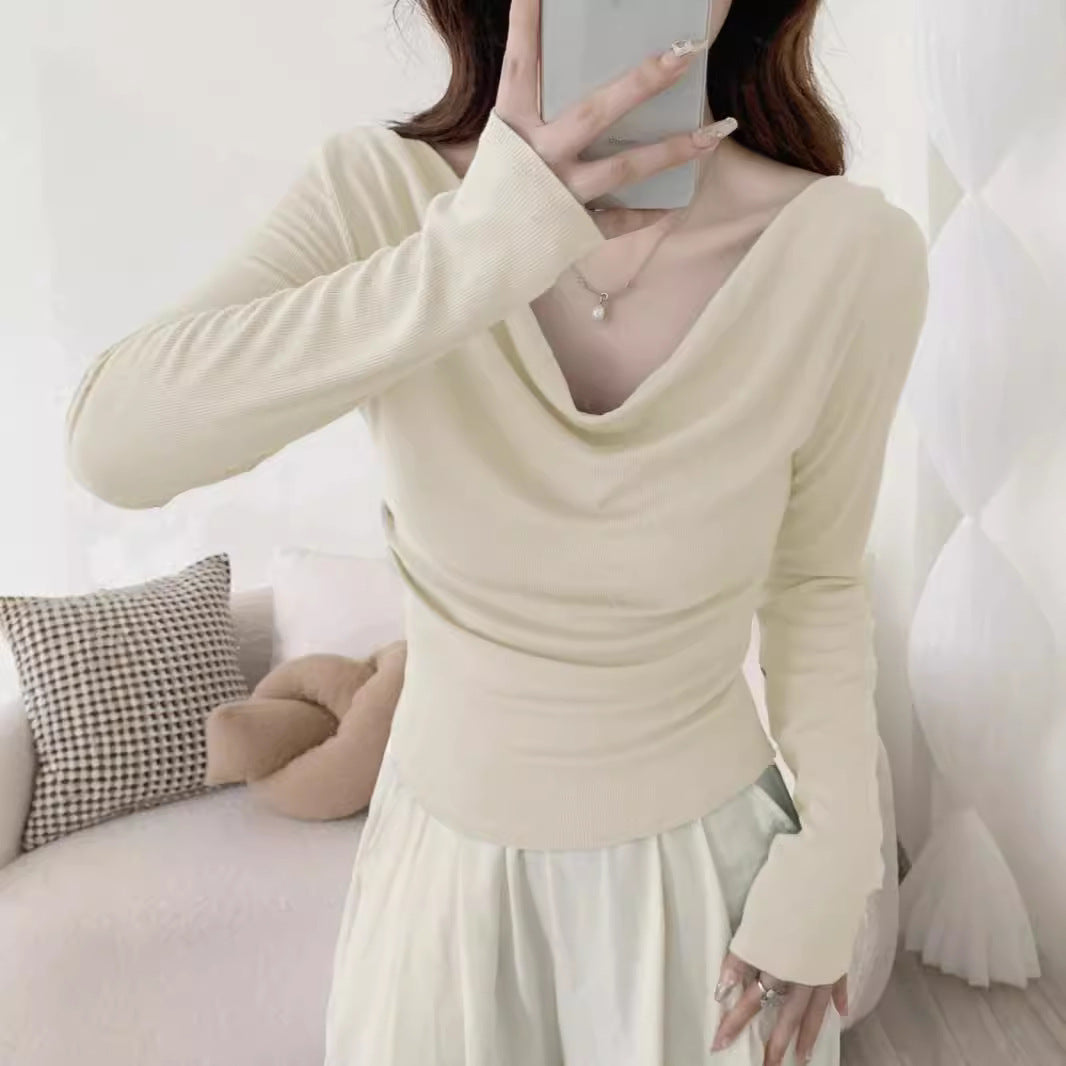 One-shoulder Cold-shoulder Long-sleeved T-shirt Women's Early Autumn Off-shoulder Top