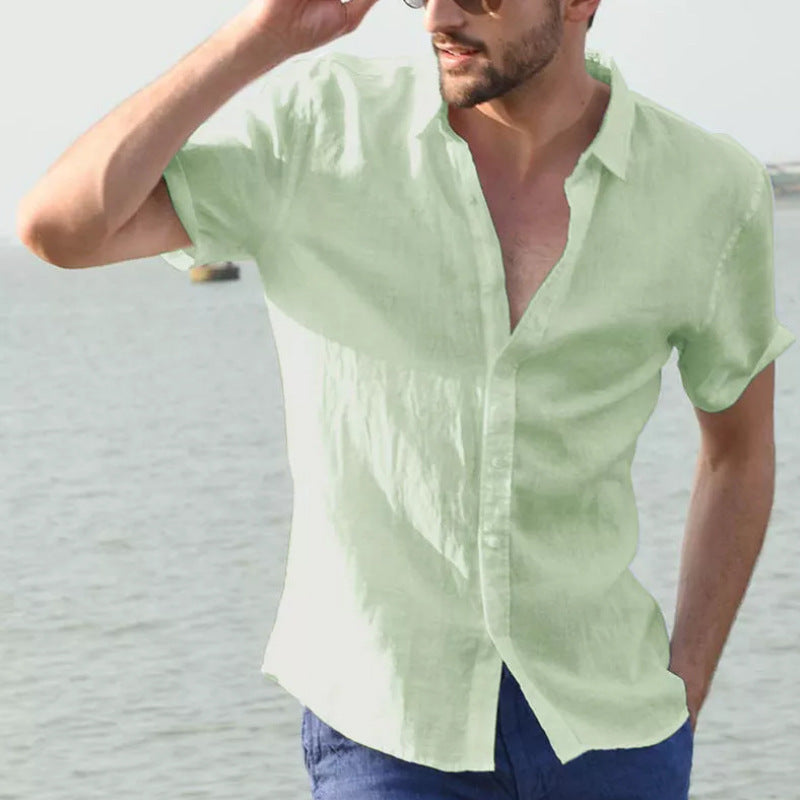 Explosive cross-border special for European and American summer short-sleeved casual foreign trade men's shirts men shirt Green