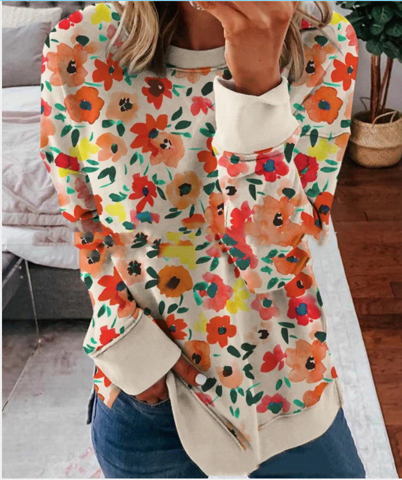 Printed All-match Sweater T-shirt Top Women