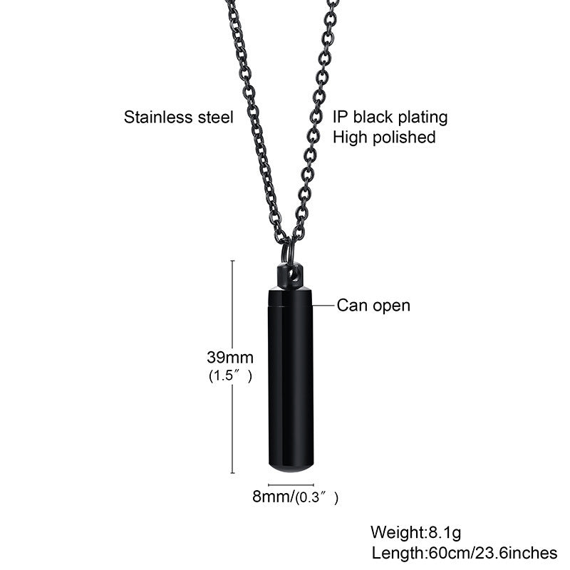 Stainless Steel Cylindrical Perfume Bottle Pendant Black