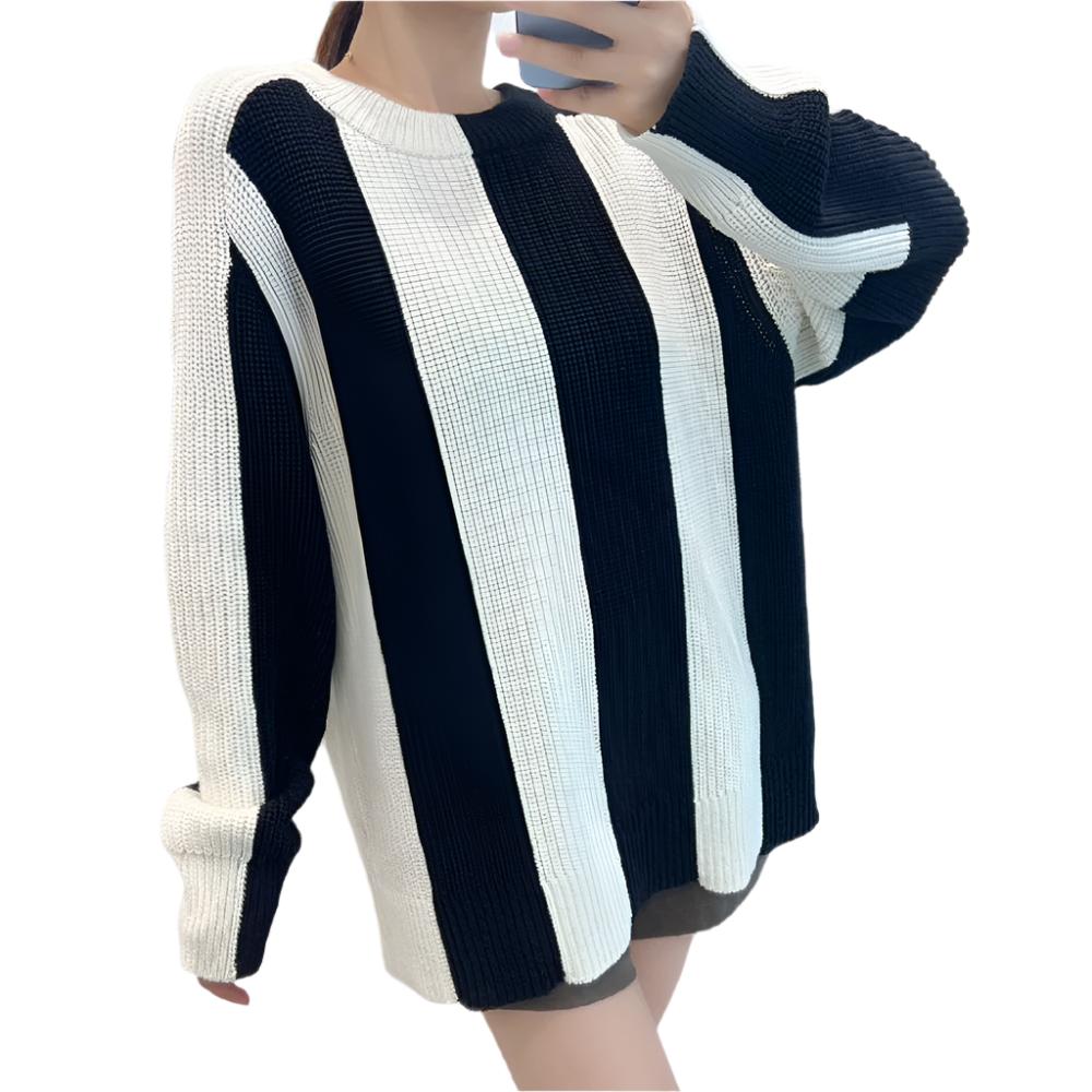 Pullover Loose Niche Slouchy Top BlackWhite