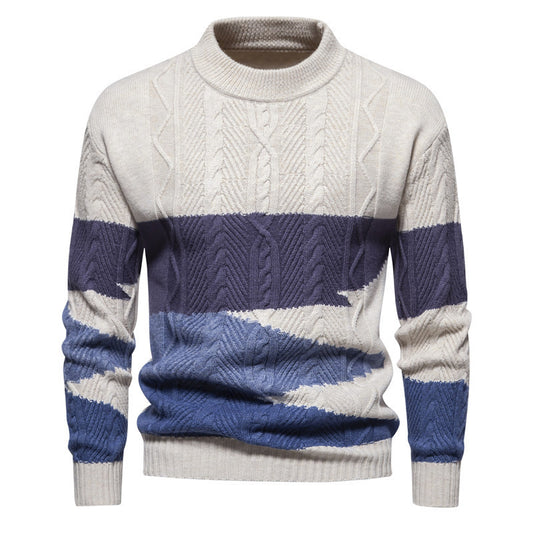 Knitwear Men's Casual Coat Autumn And Winter New Round Neck Sweater Blue Polyster