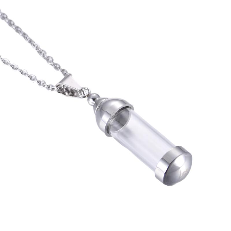 Stainless steel glass perfume pendant Silver