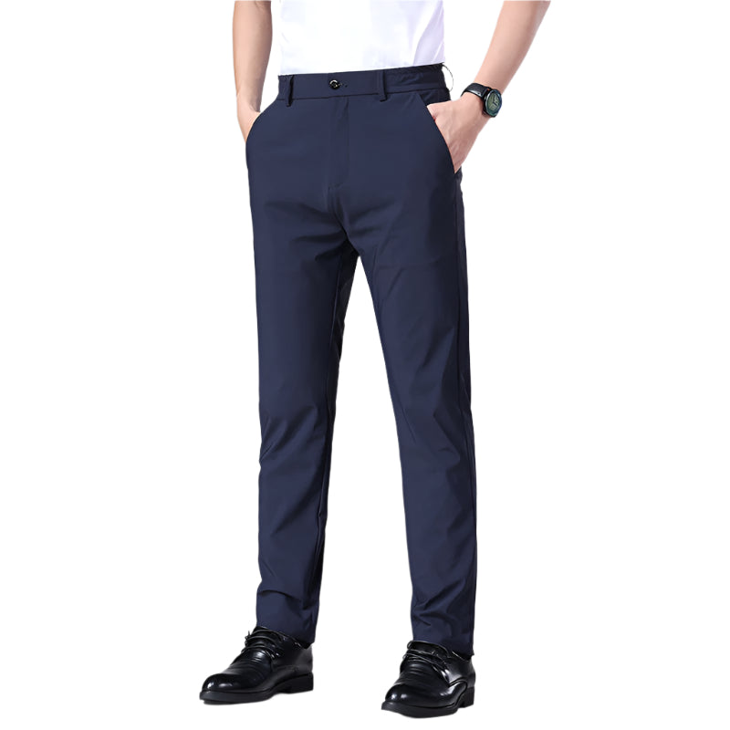 Ice Silk Draping Suit Pants Men's Summer Thin High Elastic A5008 Blue