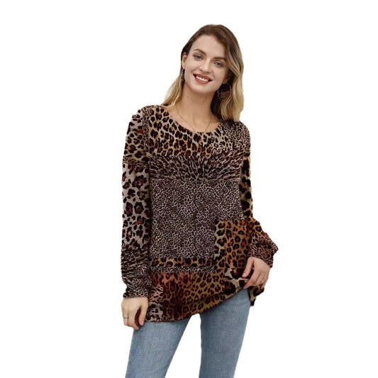 Animal Pattern Long Sleeve Pullover Round-neck Shirt Printed Nylon