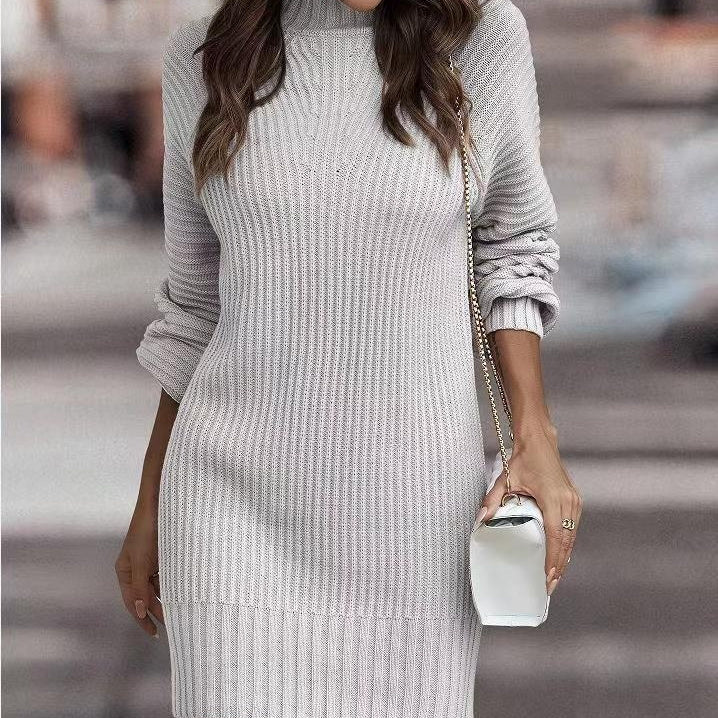 Turtleneck Sweater Women's Long Sleeve Knitwear Dress Women's Clothing White Acrylic Fiber