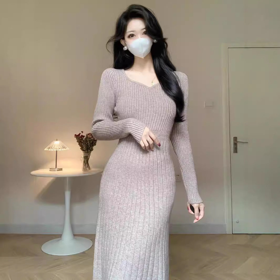 Knitted Fallwinter Sweater Dress Long Below The Knee