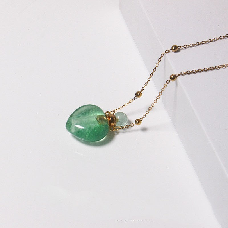 Natural Crystal Green Fluorite Perfume Bottle Sweater Chain Green Fluorite Heart Shaped Pure Natural