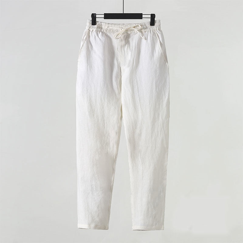 Men's Loose Plus Size Cotton And Linen Cropped Casual Pants White