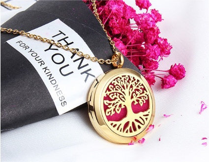 Stainless Steel Hollow Pendant Life Tree Perfume Pendant Gold 30mm