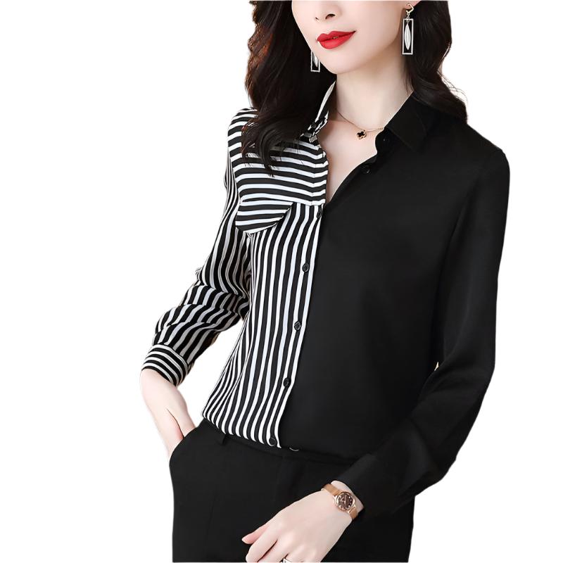 Korean Style Striped Color Matching Shirt Fashion Loose Black Stripes