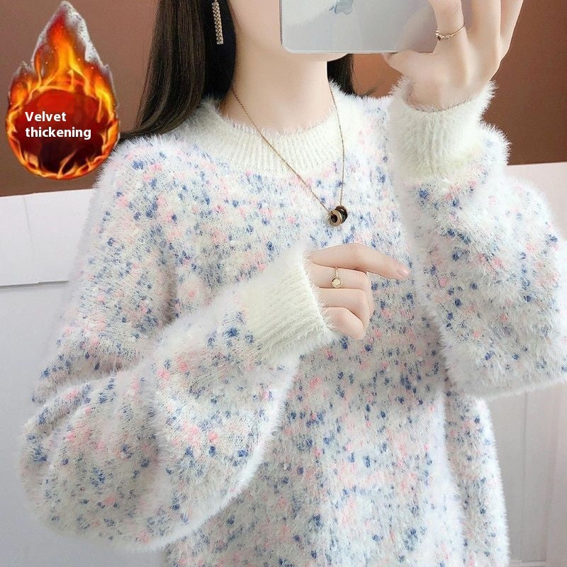 Artificial Mink Sweater Women's Autumn And Winter White Polyester