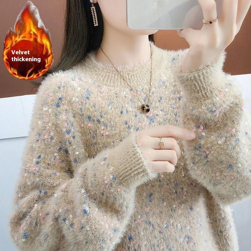 Artificial Mink Sweater Women's Autumn And Winter Camel Polyester