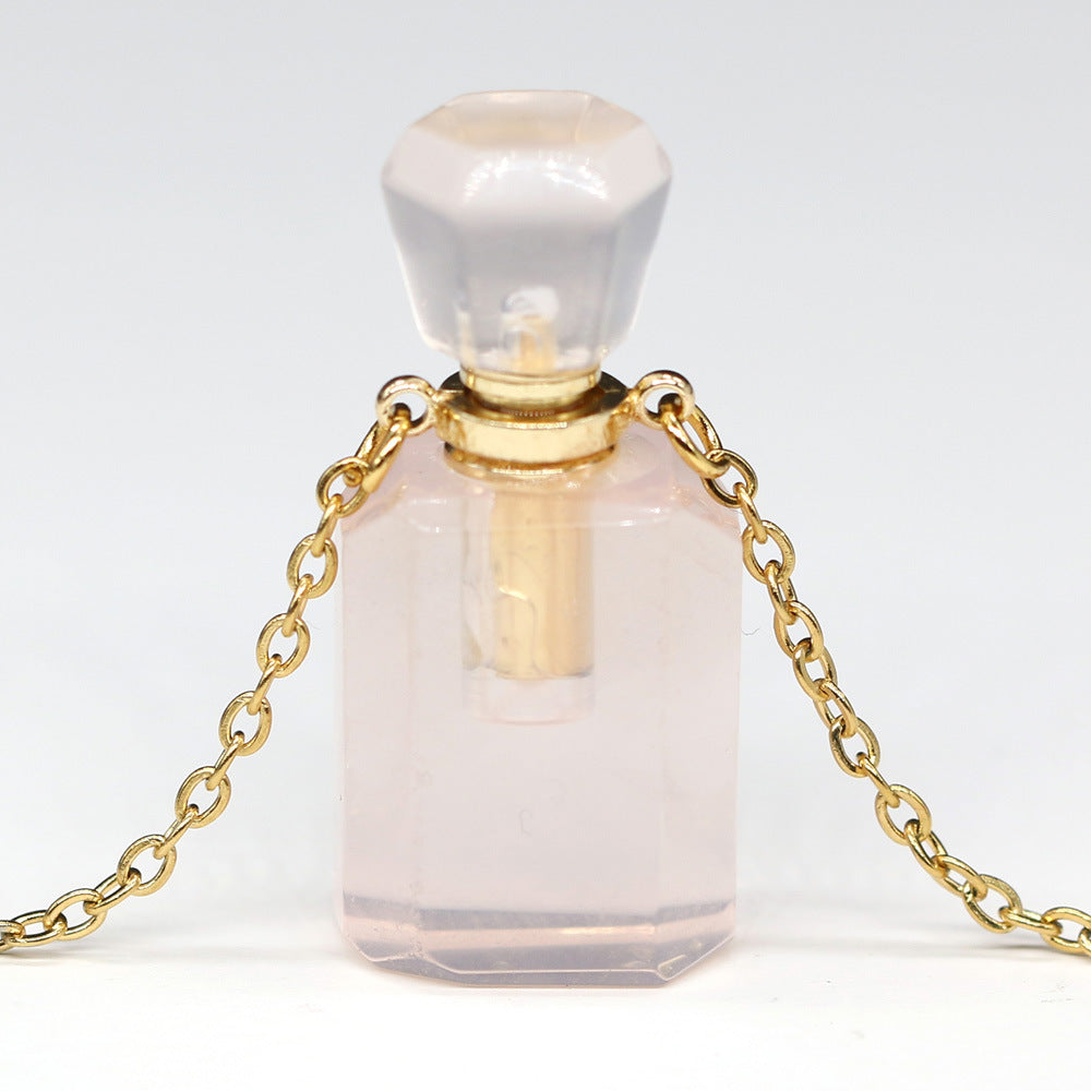 Exquisite Natural Stone Necklace Perfume Bottle Pendant Pink