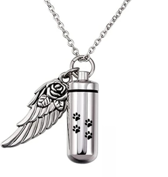 Cylindrical urn wing pendant, perfume bottle jewelry A