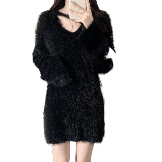 Woolen Sweater Korean Style Loose Chic Black Acrylic