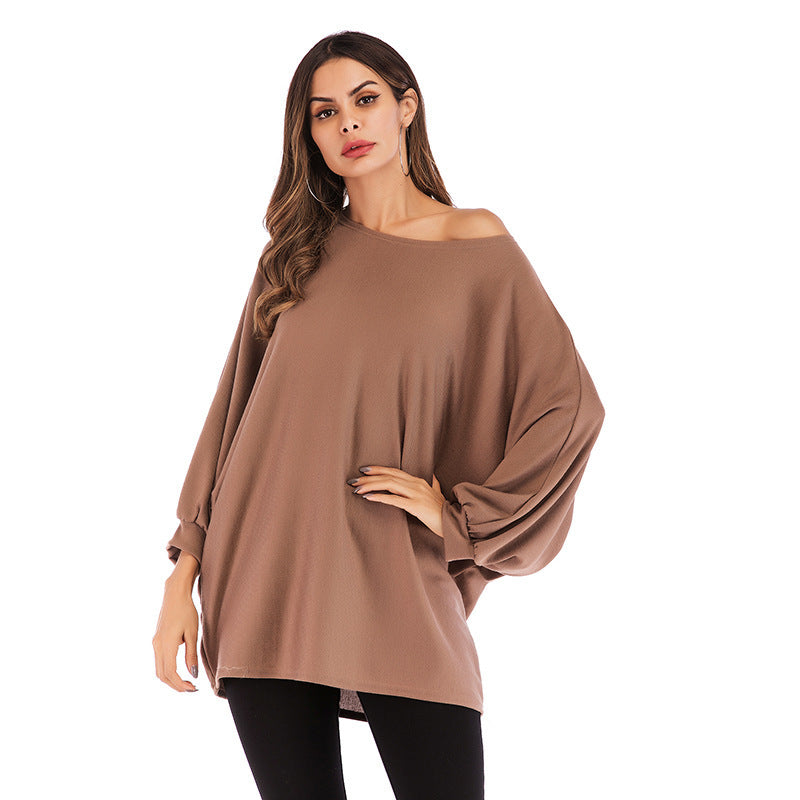 Autumn Fashion European And American Style Women's Large Size Long-sleeved T-shirt Solid Color Round Neck Top For Women