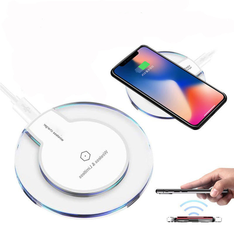 New Wireless Crystal Round Charging Pad Dock Charger With Receiver For Apple