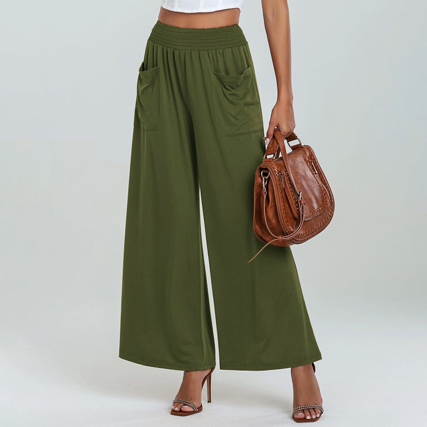 High Waist Wide Leg Pants Sports Pants Loose Hip Lifting Women Green