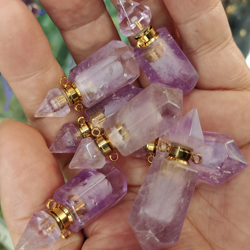 Natural Crystal Perfume Bottle Chain Pendant Light Amethyst