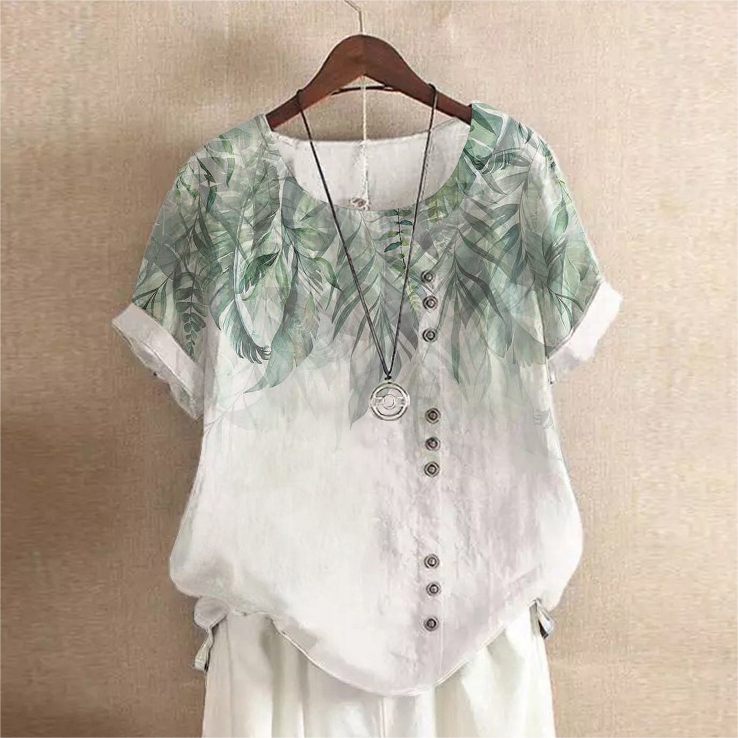 Retro Cotton And Linen Printed Loose Casual Shirt Short-sleeved T-shirt For Women Flower 13