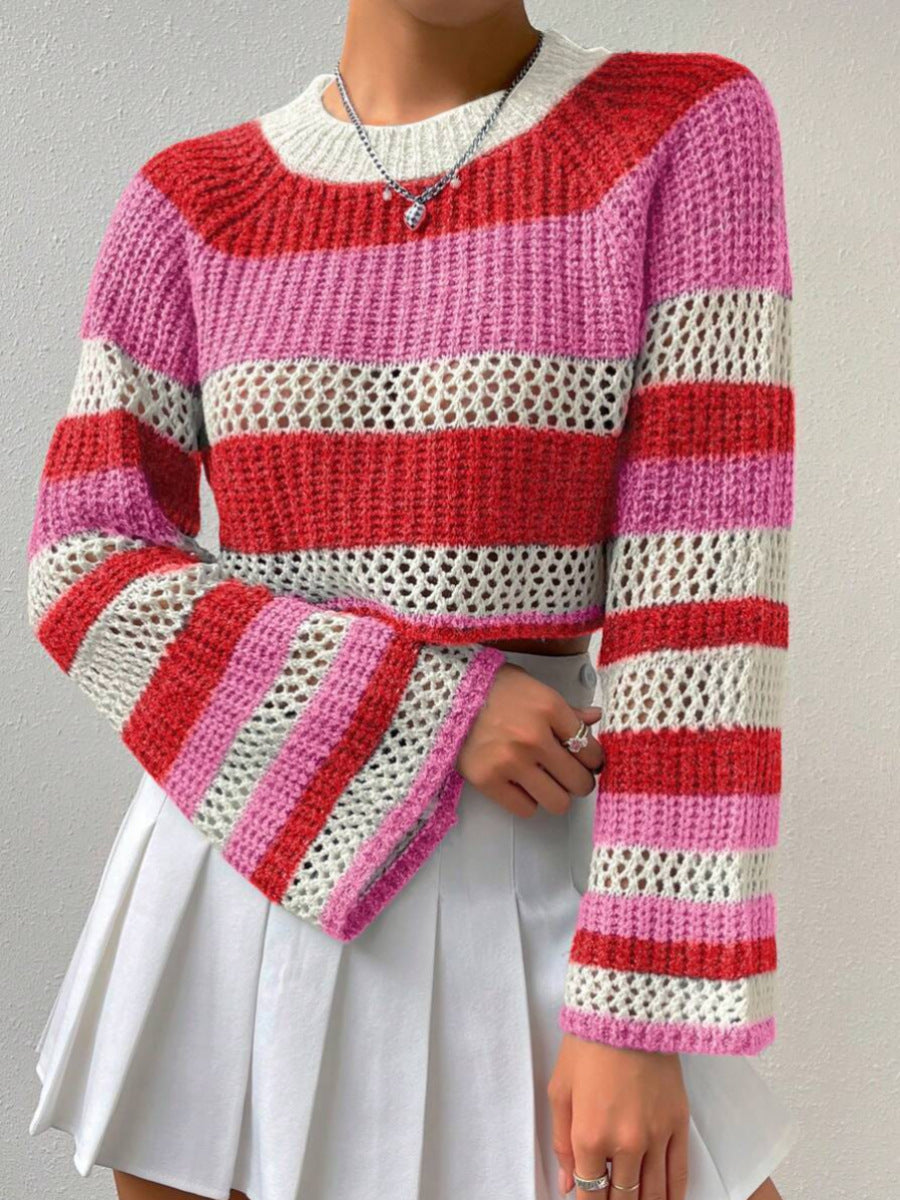 Contrast Color Striped All-matching Pullover Women's Sweater