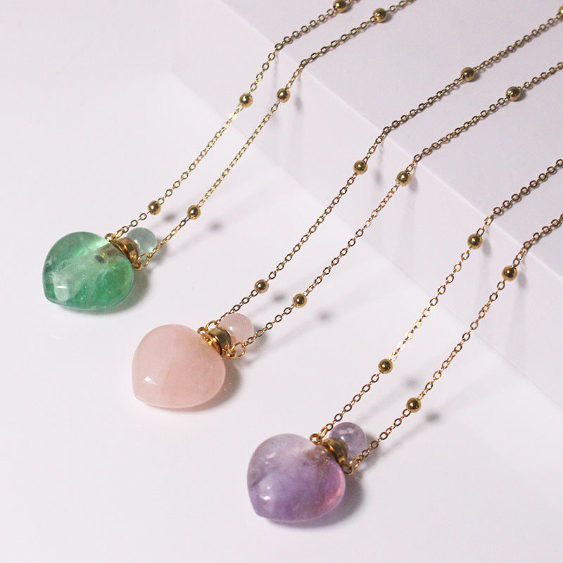 Natural Crystal Green Fluorite Perfume Bottle Sweater Chain