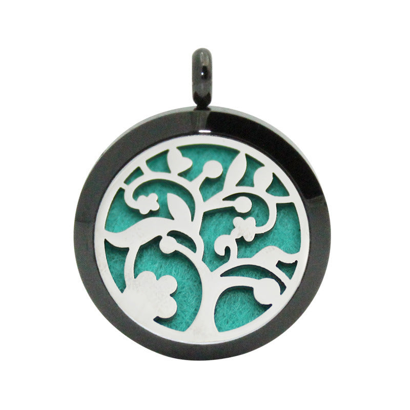 Stainless Steel Hollow Pendant Life Tree Perfume Pendant Black 30mm