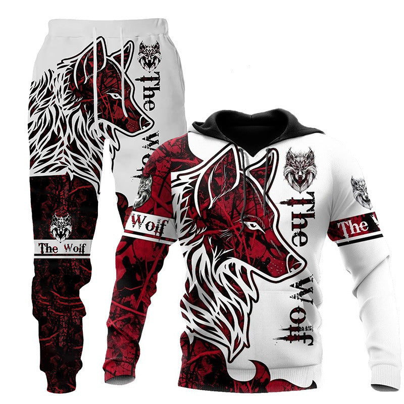 3D Wolf Print Tracksuit Men Sportswear Hooded Sweatsuit Two Piece Outdoors Running Fitness Mens Clothing Jogging Set Set twelve