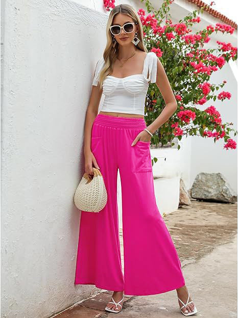 High Waist Wide Leg Pants Sports Pants Loose Hip Lifting Women Rose Red