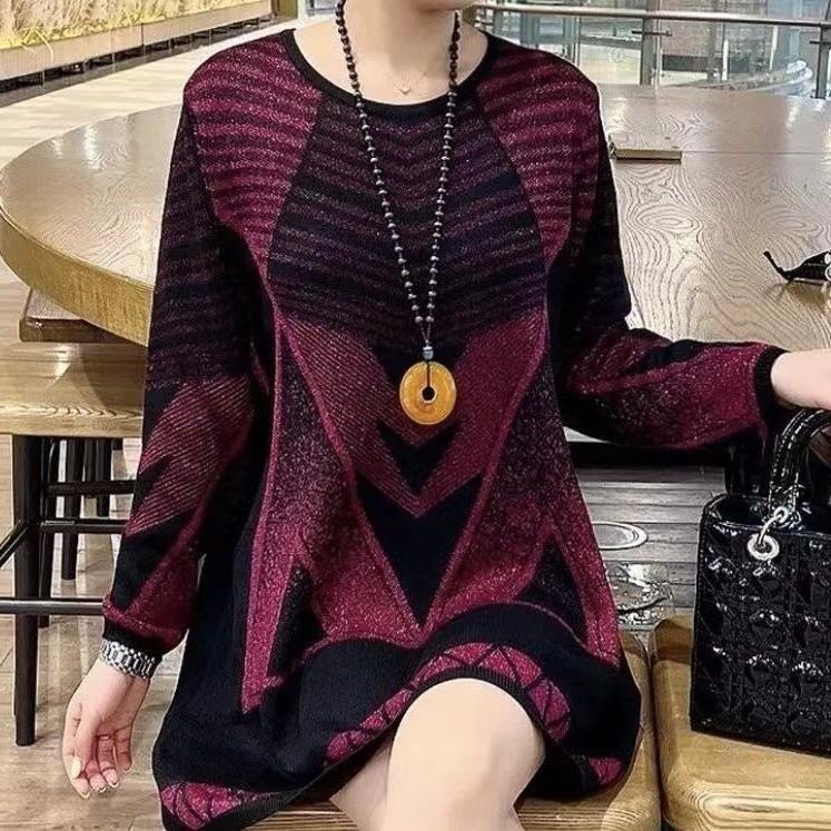 New Mid-length Round Neck Autumn And Winter Geometric Sweater Polyester