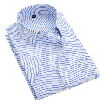 Summer New Men's Business Short-sleeved Shirts, Vertical Tooling Men's Casual Shirts Blue D083