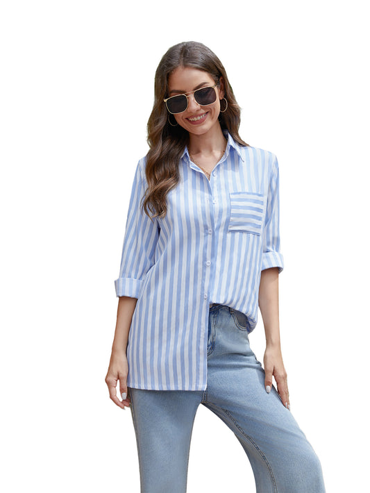 Women's Cardigan Striped Top Blue