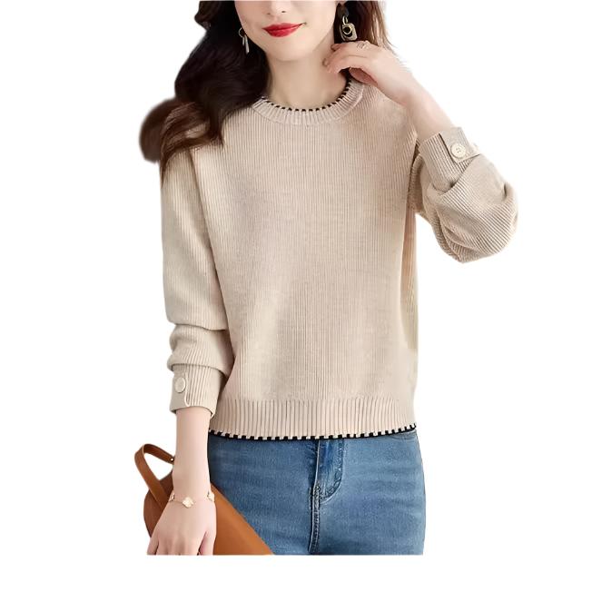 Women's Knitwear Simple Crew Neck Pullover Sweater Apricot Free Size