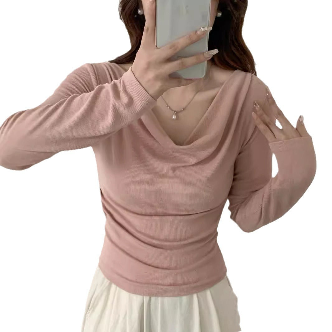 One-shoulder Cold-shoulder Long-sleeved T-shirt Women's Early Autumn Off-shoulder Top