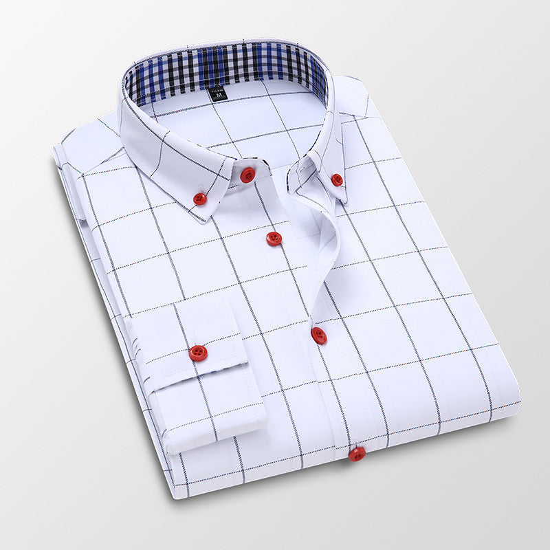 Fall Men's Shirts Long Sleeve Casual Slim Fit White