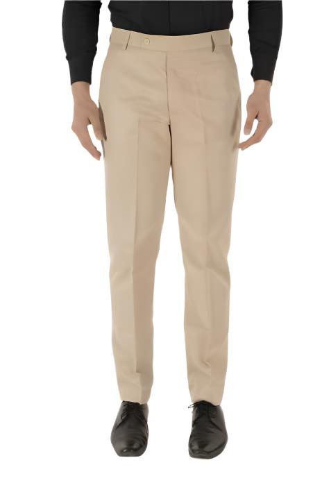 Lycra Beige Blend Solid Regular Fit Mens Formal Trousers Beige Lycra