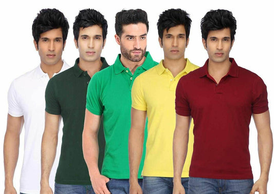 Poly Cotton Solid Half Sleeves Mens Polo T-shirt (Pack of 5) Multicolor Poly Cotton