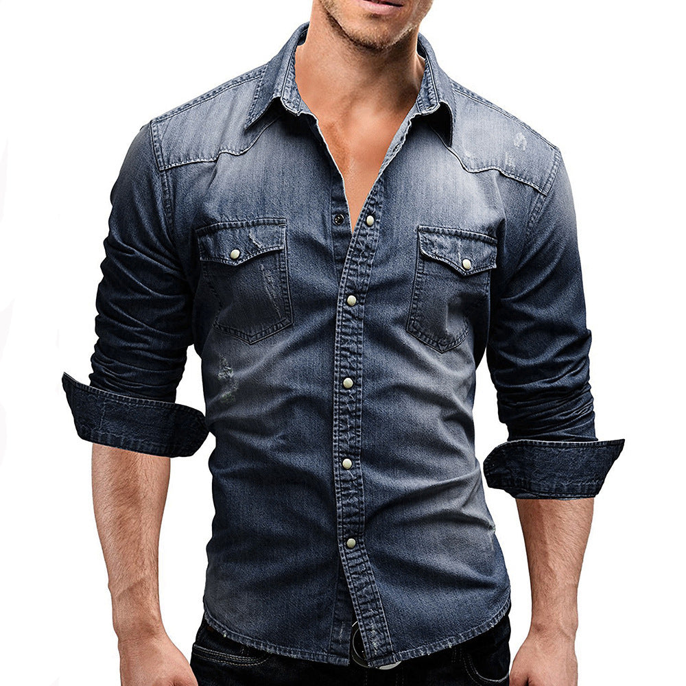 Men Shirt Brand Male Long Sleeve Shirts Casual Solid Slim Fit Navy blue