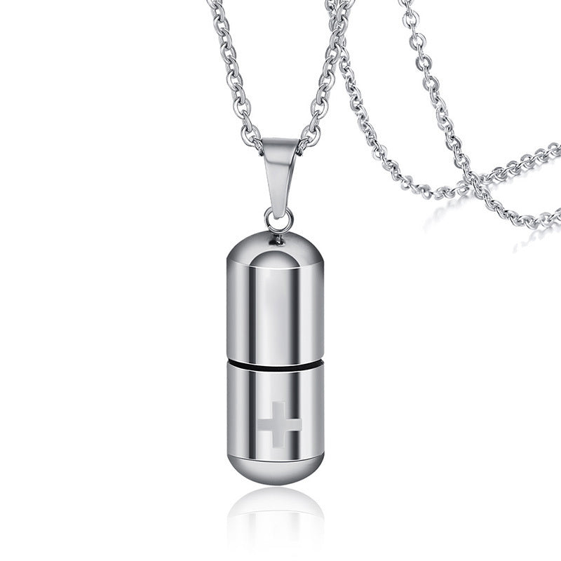 Stainless Steel Cylindrical Perfume Bottle Pendant Steel With Chain