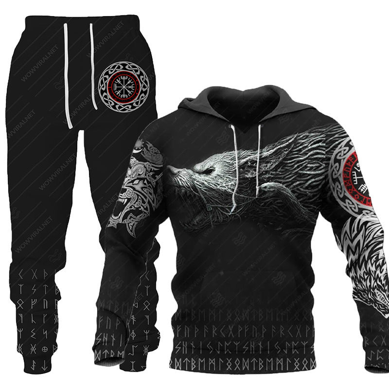 3D Wolf Print Tracksuit Men Sportswear Hooded Sweatsuit Two Piece Outdoors Running Fitness Mens Clothing Jogging Set Set one