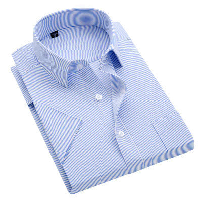 Summer New Men's Business Short-sleeved Shirts, Vertical Tooling Men's Casual Shirts Blue D997