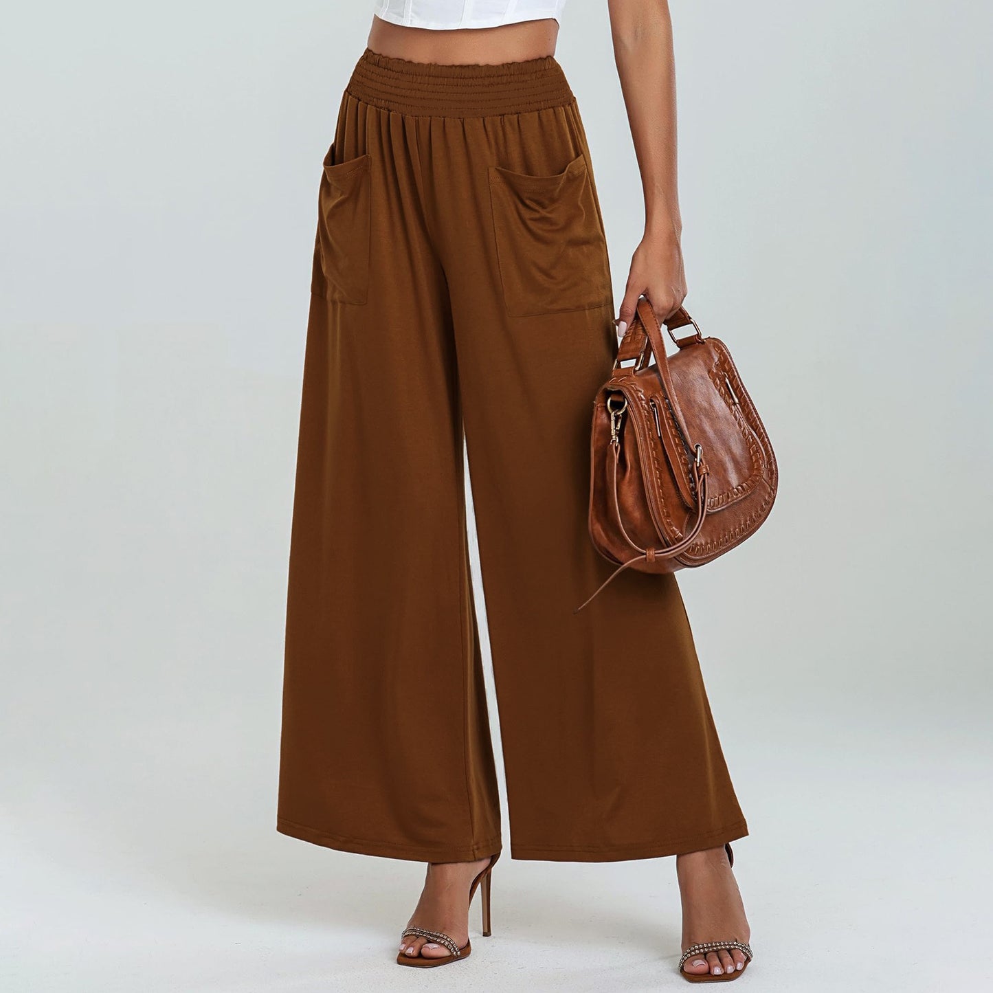 High Waist Wide Leg Pants Sports Pants Loose Hip Lifting Women Brown