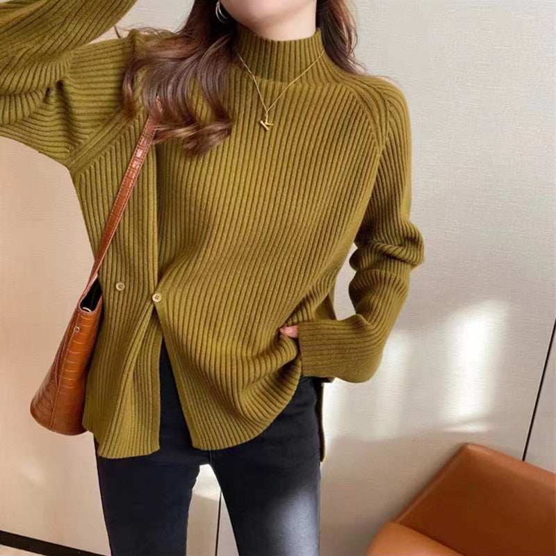 Autumn And Winter New Half Turtleneck Pullover Pickle Green Free Size