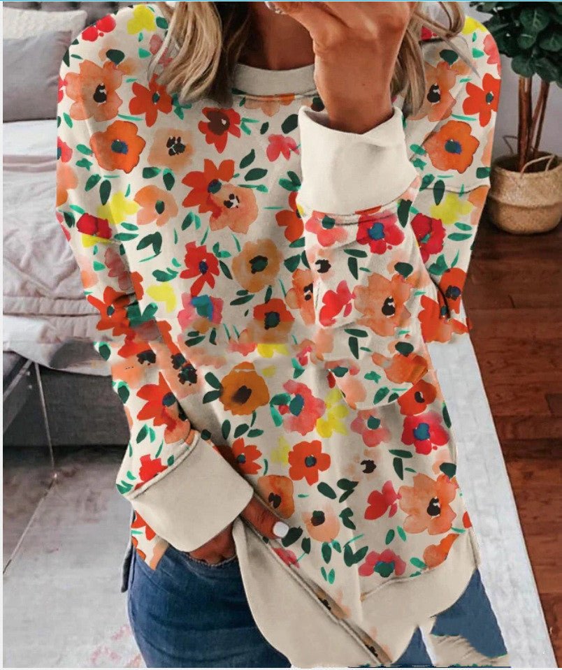 Printed All-match Sweater T-shirt Top Women