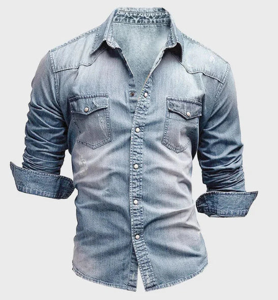 Men Shirt Brand Male Long Sleeve Shirts Casual Solid Slim Fit Light Blue