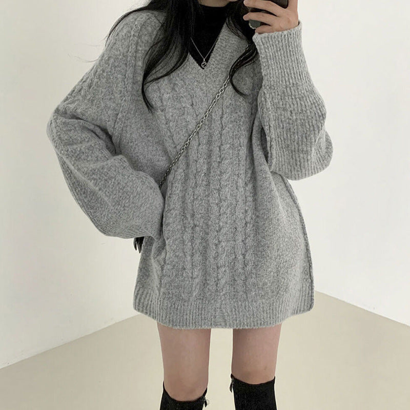 Retro Pure Color All-matching Lazy Thickened Sweater