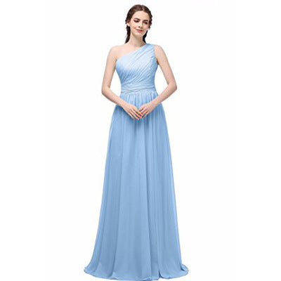 Three styles of bridesmaid dresses Blue one shoulder