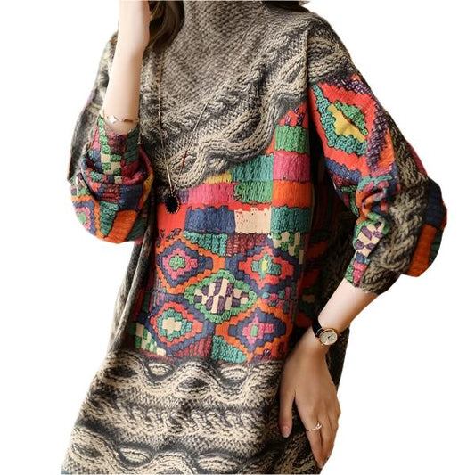 Autumn And Winter New Printing Fashion Loose Large Version Of The Knitted Jacket