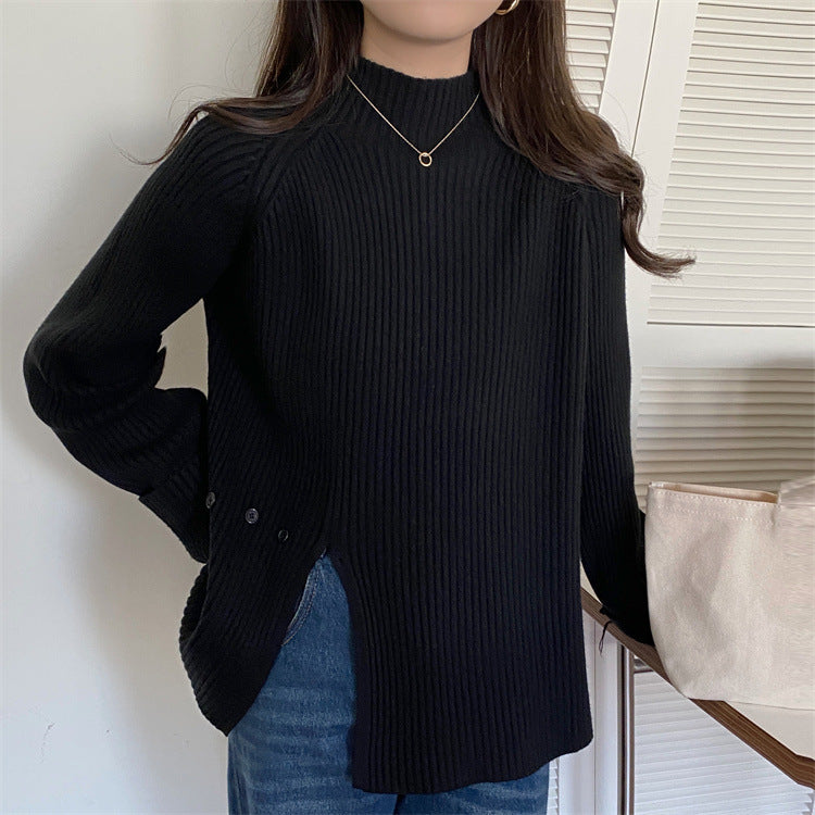 Autumn And Winter New Half Turtleneck Pullover Black Free Size